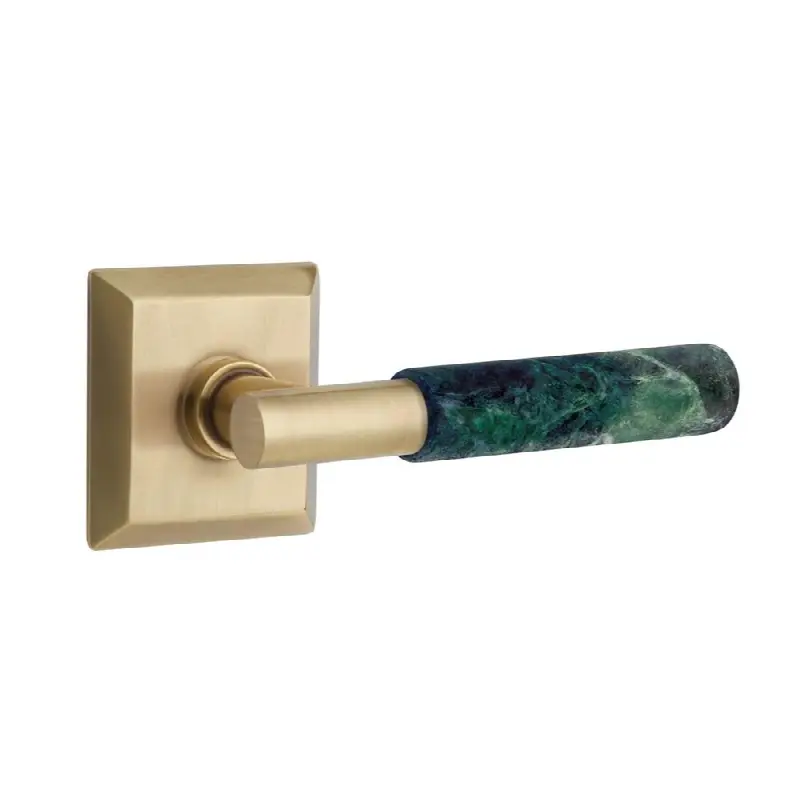 Emtek Select Passage Interior Mortise w/ Quincy Rosette & T-Bar Stem, Green Marble Lever (RH)