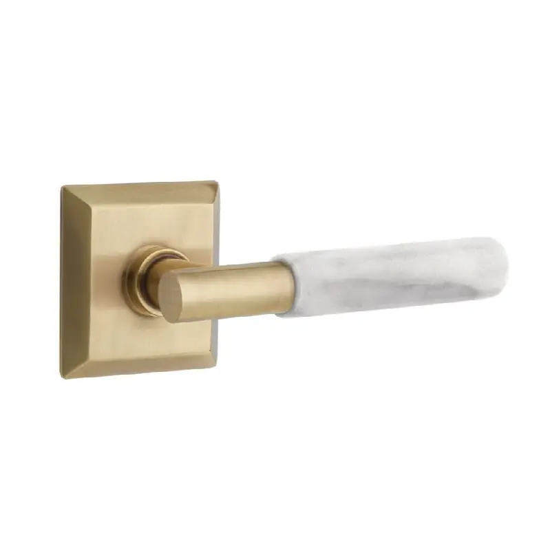 Emtek Select Passage Interior Mortise w/ Quincy Rosette & T-Bar Stem, White Marble Lever (RH)