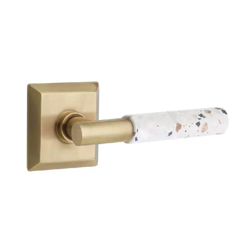 Emtek Select Passage Interior Mortise w/ Quincy Rosette & T-Bar Stem, Light Terrazzo Lever (RH)