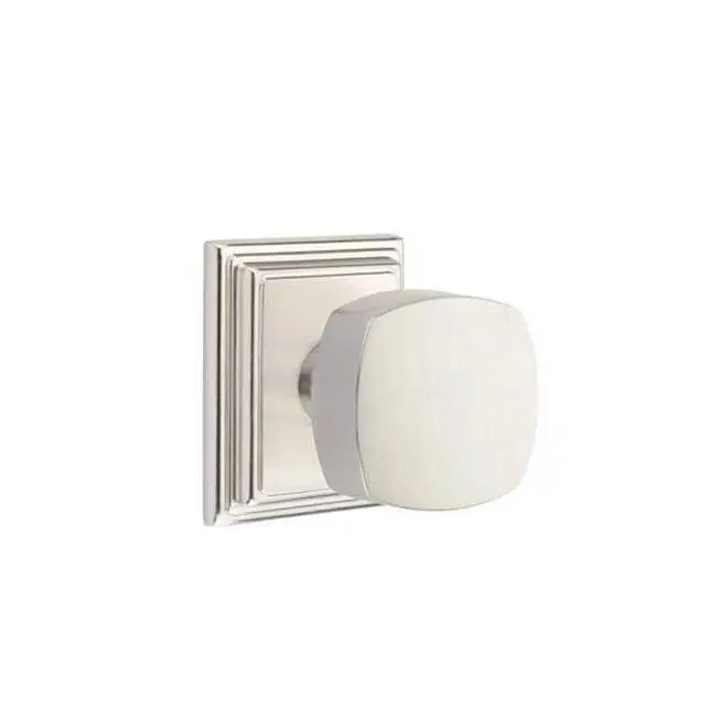 Emtek Passage Interior Mortise Set w/ Wilshire Rosette & Freestone Knob, Satin Nickel (LH)