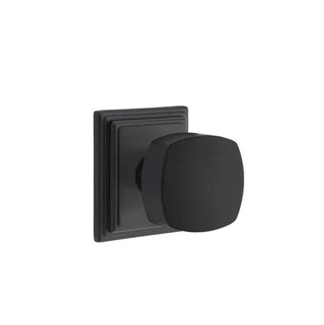 Emtek Passage Interior Mortise Set w/ Wilshire Rosette & Freestone Knob, Flat Black (RH)