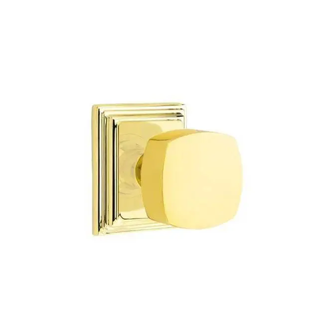 Emtek Passage Interior Mortise Set w/ Wilshire Rosette & Freestone Knob, Unlacquered Brass (RH)