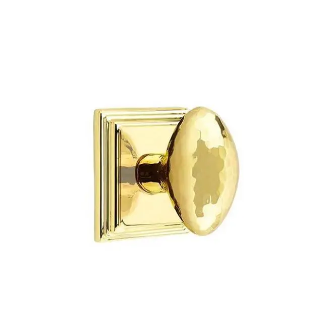 Emtek Passage Interior Mortise Set w/ Wilshire Rosette & Hammered Egg Knob, Unlacquered Brass (RH)