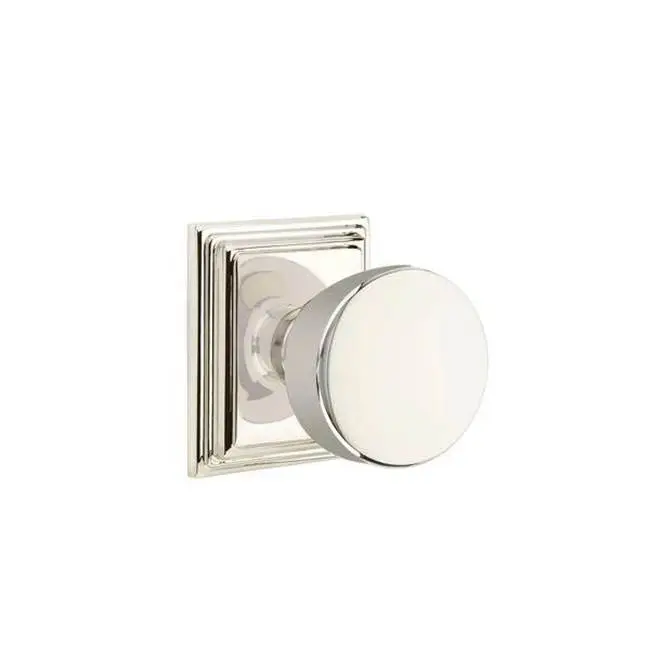 Emtek Passage Interior Mortise Set w/ Wilshire Rosette & Laurent Knob, Polished Nickel (RH)