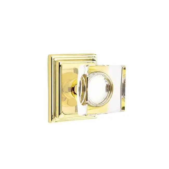 Emtek Passage Interior Mortise Set w/ Wilshire Rosette & Modern Square Glass Knob, Unlacquered Brass (LH)