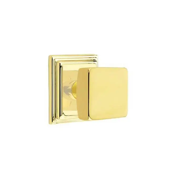 Emtek Passage Interior Mortise Set w/ Wilshire Rosette & Square Knob, Unlacquered Brass (RH)