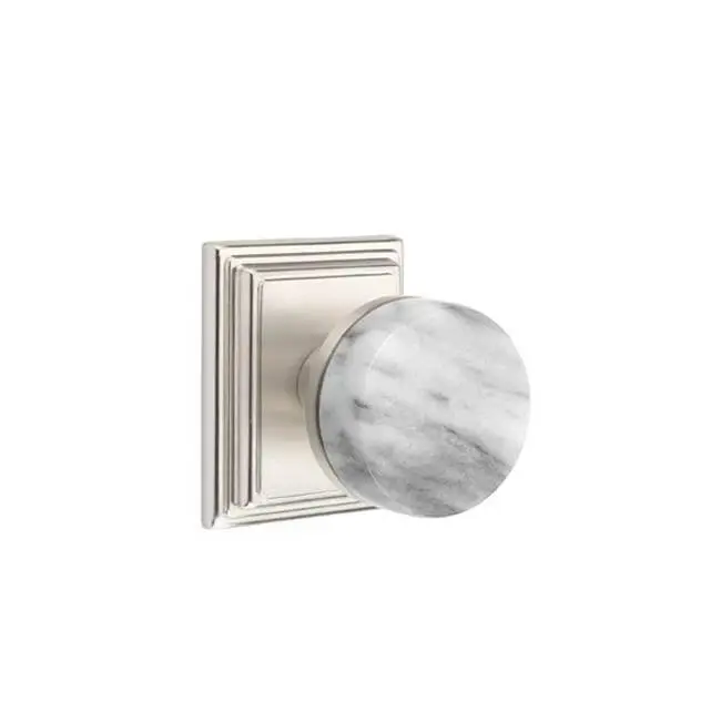 Emtek Select Passage Interior Mortise w/ Wilshire Rosette & Conical Stem, White Marble Knob, Satin Nickel (LH)