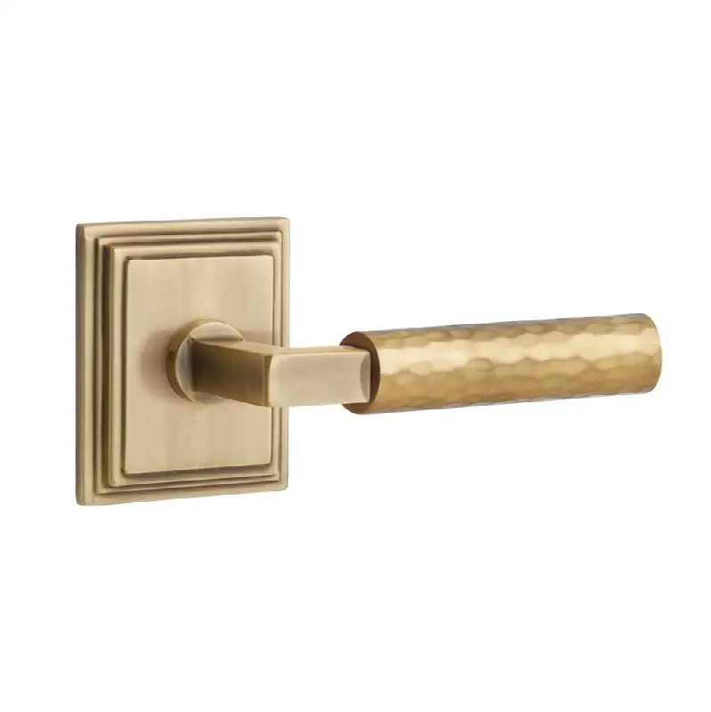 Emtek Select Passage Interior Mortise w/ Wilshire Rosette & L-Square Stem, Hammered Lever (RH)