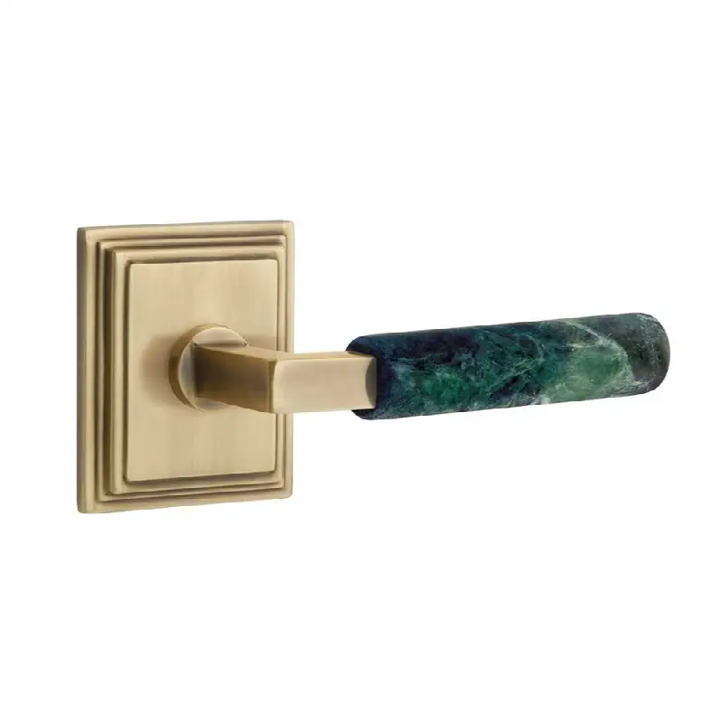 Emtek Select Passage Interior Mortise w/ Wilshire Rosette & L-Square Stem, Green Marble Lever (RH)