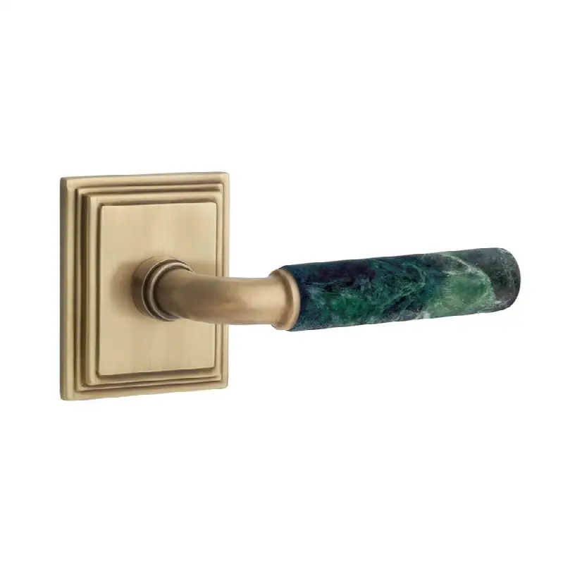 Emtek Select Passage Interior Mortise w/ Wilshire Rosette & R-Bar Stem, Green Marble Lever (RH)
