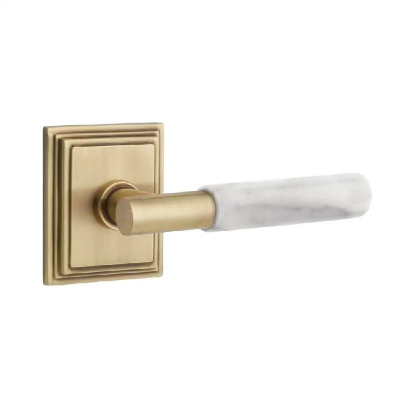 Emtek Select Passage Interior Mortise w/ Wilshire Rosette & T-Bar Stem, White Marble Lever (RH)