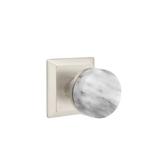 Emtek Select Privacy Interior Mortise w/ Quincy Rosette & Conical Stem, White Marble Knob, Satin Nickel (RH)