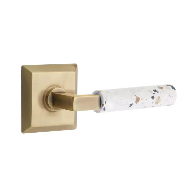 Emtek Select Privacy Interior Mortise w/ Quincy Rosette & L-Square Stem, Light Terrazzo Lever (LH)