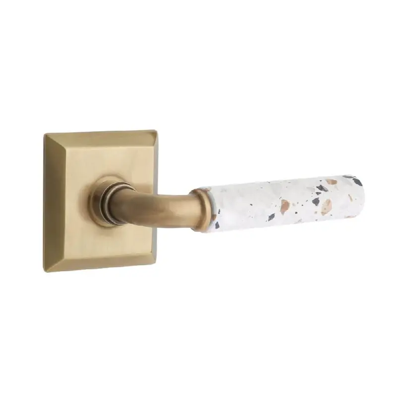 Emtek Select Privacy Interior Mortise w/ Quincy Rosette & R-Bar Stem, Light Terrazzo Lever (RH)