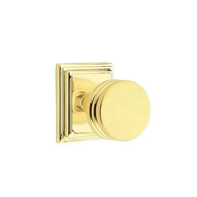 Emtek Privacy Interior Mortise Set w/ Wilshire Rosette & Bern Knob, Unlacquered Brass (RH)