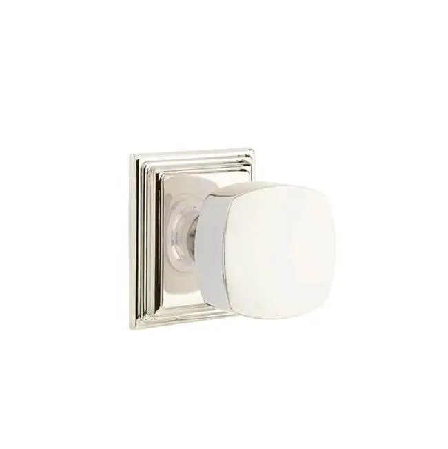 Emtek Privacy Interior Mortise Set w/ Wilshire Rosette & Freestone Knob, Polished Nickel (RH)