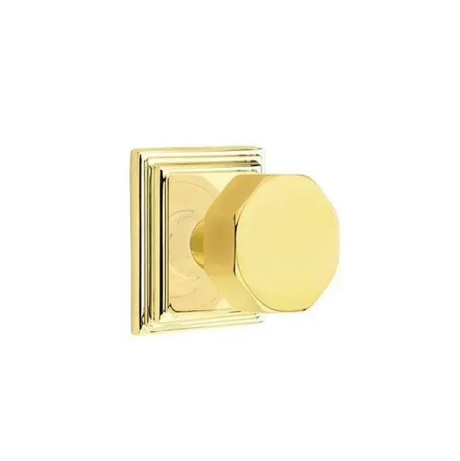 Emtek Privacy Interior Mortise Set w/ Wilshire Rosette & Octagon Knob, Unlacquered Brass (LH)
