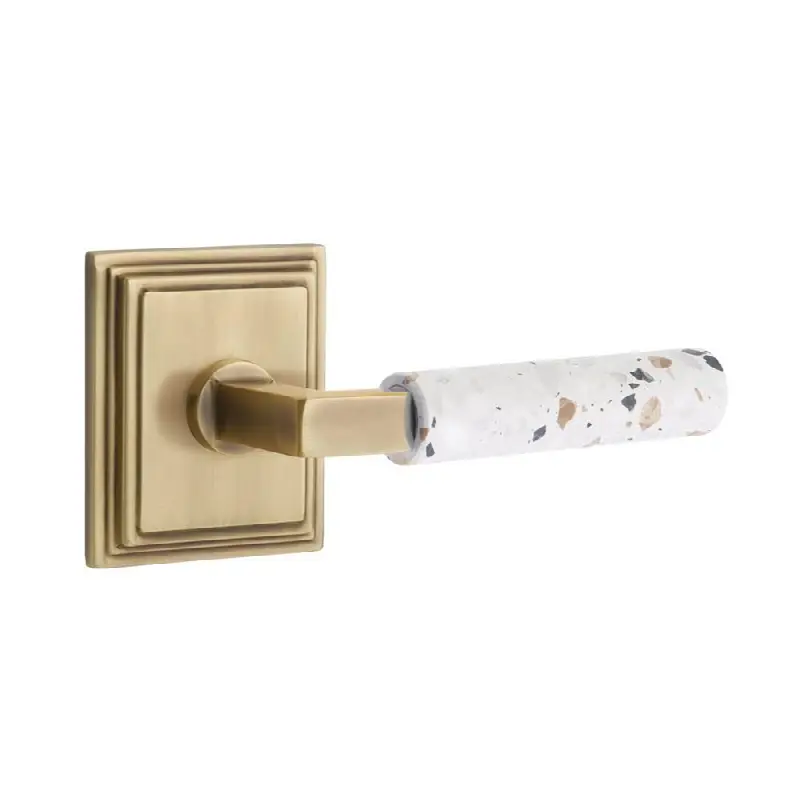 Emtek Select Privacy Interior Mortise w/ Wilshire Rosette & L-Square Stem, Light Terrazzo Lever (LH)