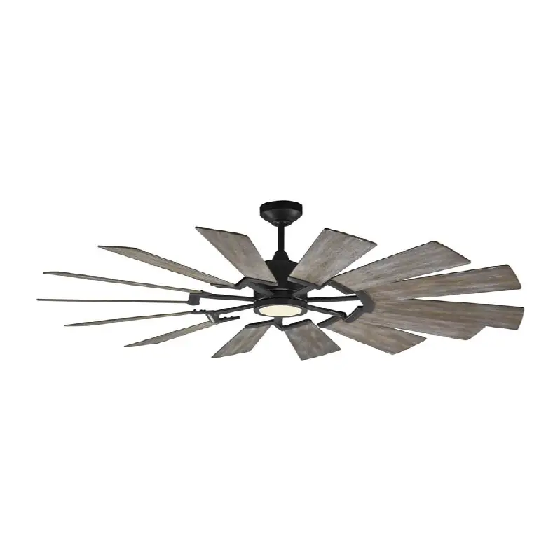 Prairie 62 LED Ceiling Fan in with Distressed Grey Weathered Oak Blades and Light Kit Aged Pewter