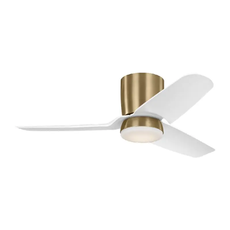 Colgin 44 Hugger LED Ceiling Fan in with Matte White Blades with Light Kit Satin Brass