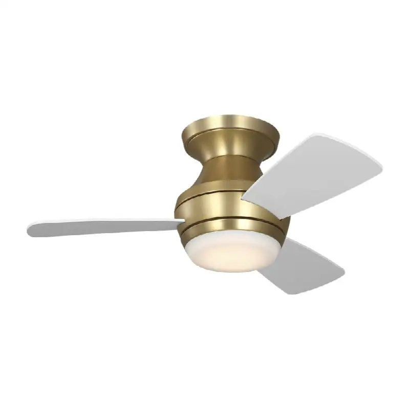 Ikon 32 Hugger LED Ceiling Fan in with Matte White Blades and Light Kit Burnished Brass