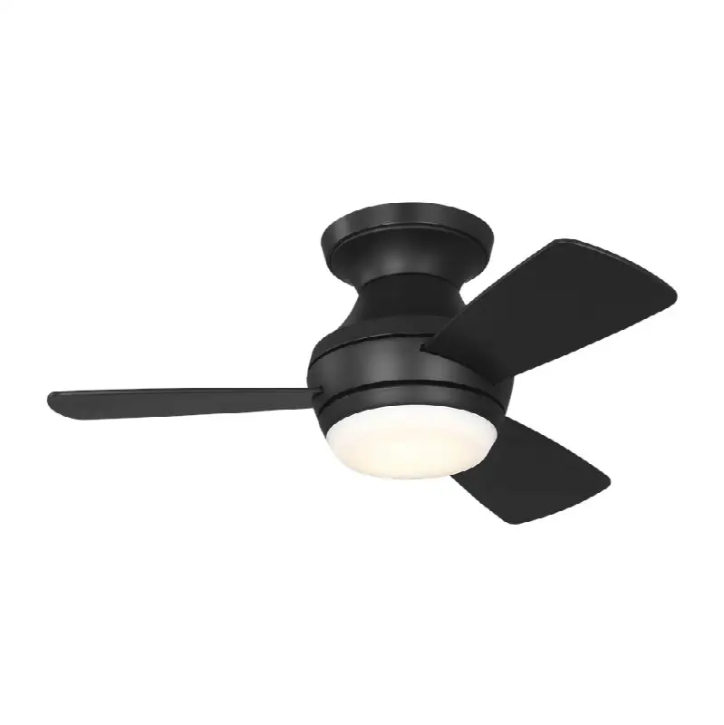 Ikon 32 Hugger LED Ceiling Fan in with /American Walnut Reversible Blades and Light Kit Midnight Black