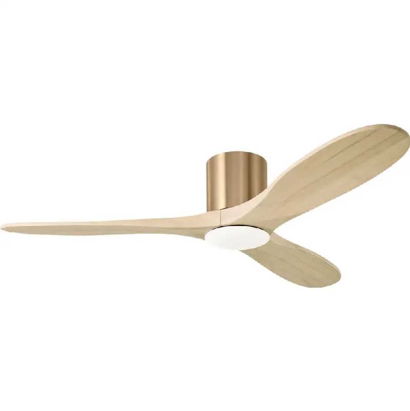 Maverick Smart 52" Hugger LED Ceiling Fan in Burnished Brass with Washed White Oak Blades