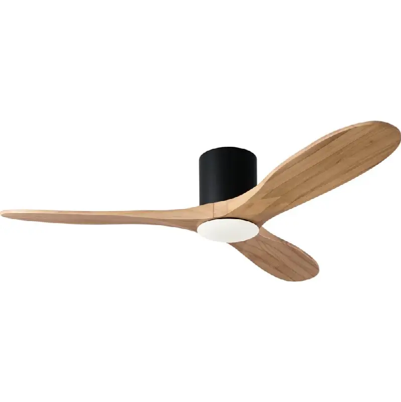 Maverick Smart 52" Hugger LED Ceiling Fan in Matte Black with Natural Honey Blades