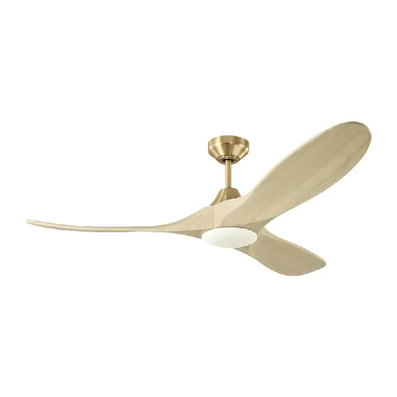 Maverick Smart 52 LED Ceiling Fan in with Washed White Oak Blades and Light Kit Burnished Brass