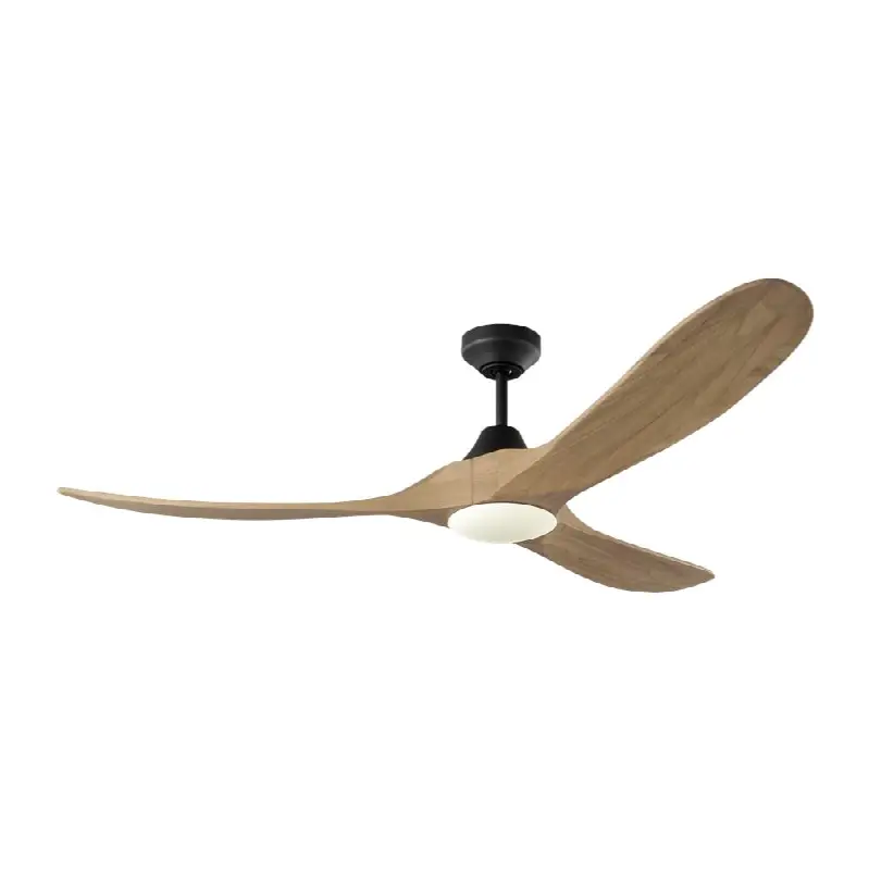 Maverick Smart 60 LED Ceiling Fan in Midnight Black with Natural Honey Blades and Light Kit