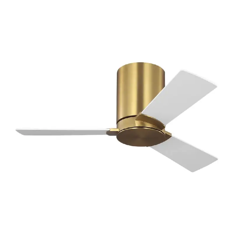 Rozzen 32 Hugger Ceiling Fan in Burnished Brass with Matte White Blades