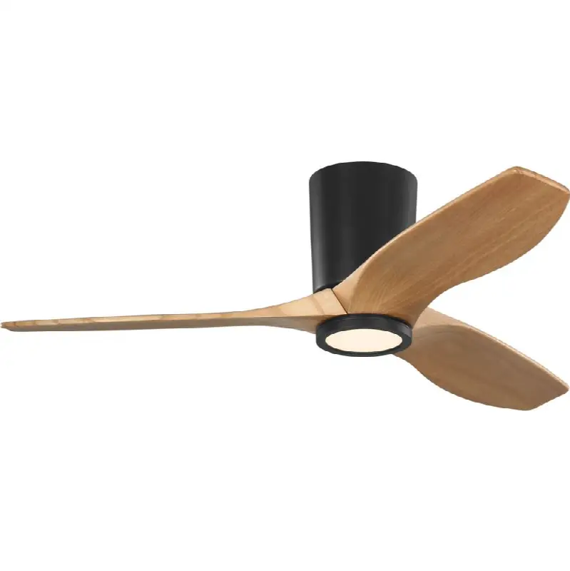 Seyra Smart 44" Hugger LED Ceiling Fan in Midnight Black with Natural Honey Blades