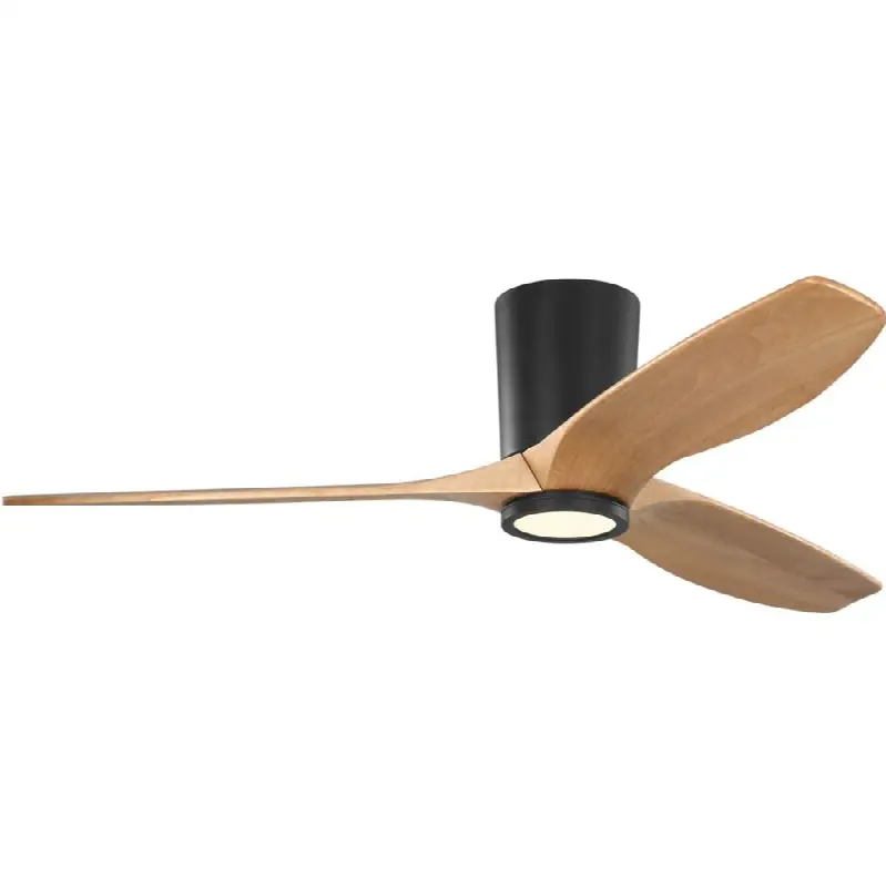 Seyra Smart 52" Hugger LED Ceiling Fan in Midnight Black with Natural Honey Blades