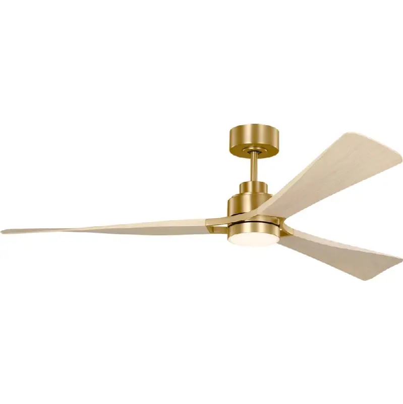 Trillium Smart 60" LED Ceiling Fan in Burnished Brass with Washed White Oak Blades