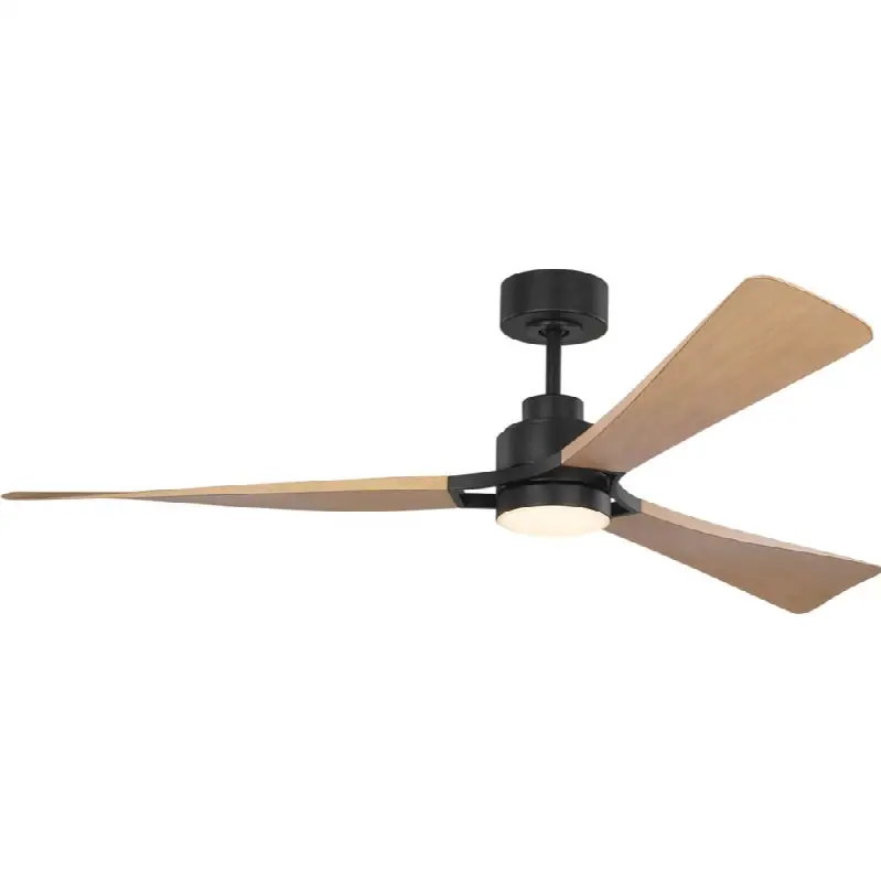 Trillium Smart 60" LED Ceiling Fan in Midnight Black with Natural Honey Blades