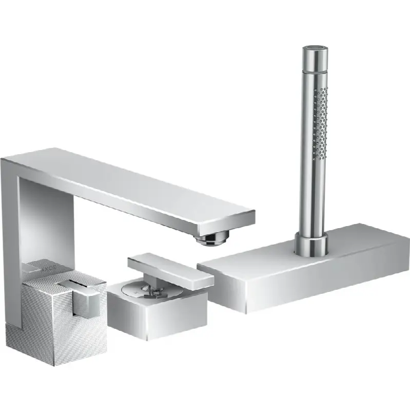 AXOR Edge 3-Hole Roman Tub Set Trim with 1.75 GPM Handshower - Diamond Cut
