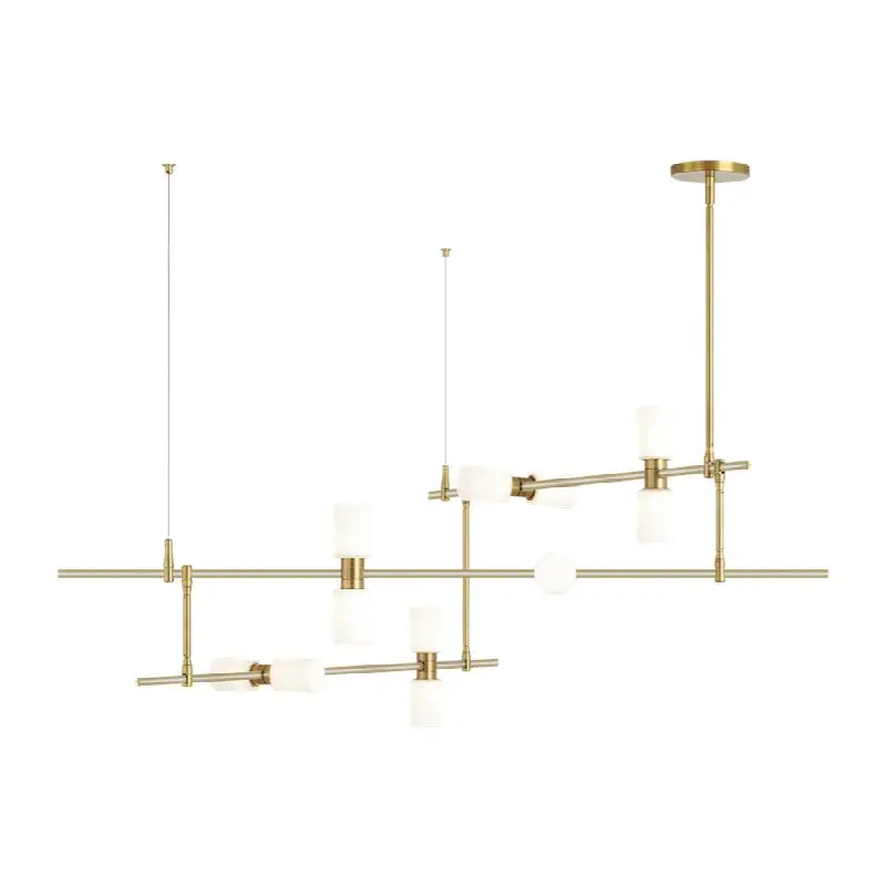 ModernRail Chandelier 2 Glass Cylinders Aged Brass 3000K 90 CRI 24v Remote