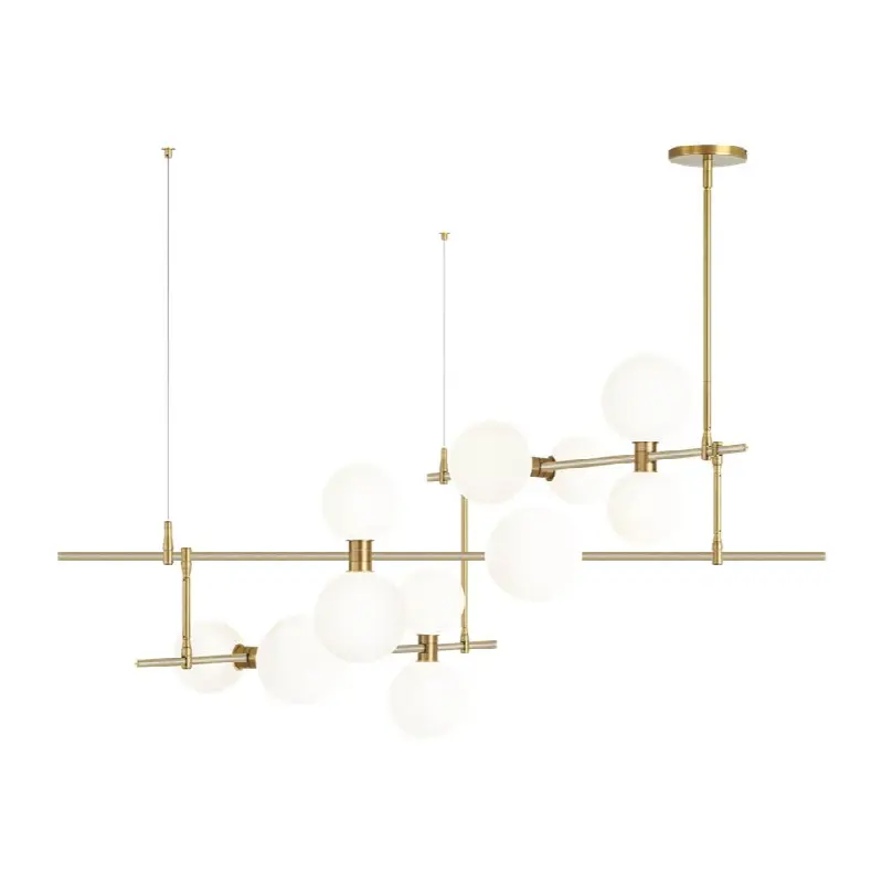 ModernRail Chandelier 2 Glass Orbs Aged Brass 3000K 90 CRI 24v Remote