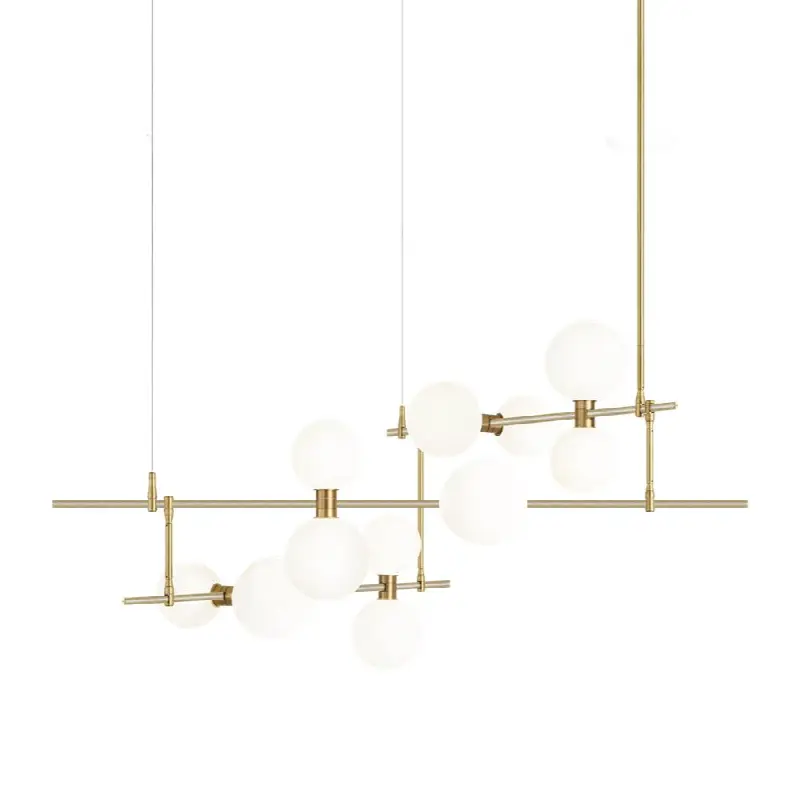 ModernRail Chandelier 2 Glass Orbs Aged Brass 3000K 90 CRI 24v surface canopy